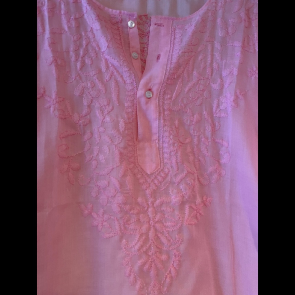 Pink BoHo Indian cotton embroidered tunic